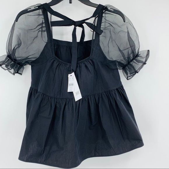 Topshop Babydoll Pouf sleeve peplum blouse black 2P Square Neck Top 8989 - Picture 7 of 12